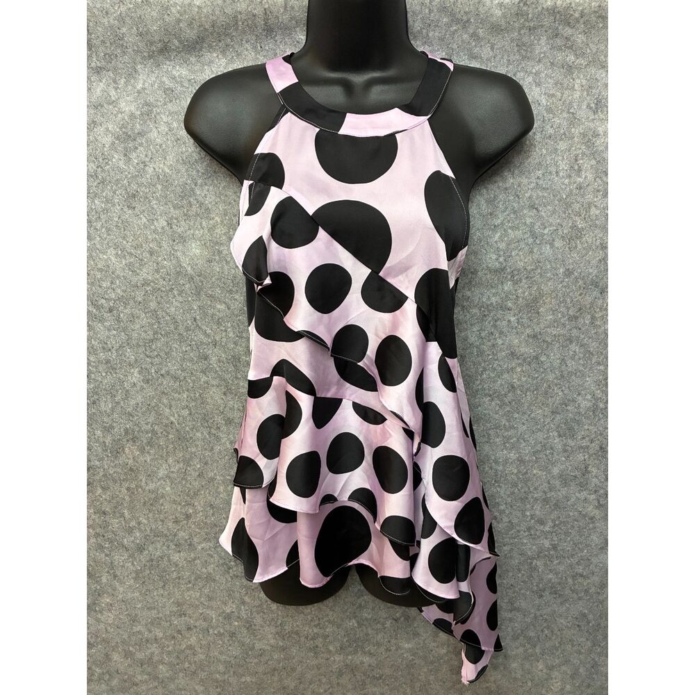 Cato Retro Going Out Coquette Polka Dot Ruffle Asymmetrical Blouse Maximalist XL